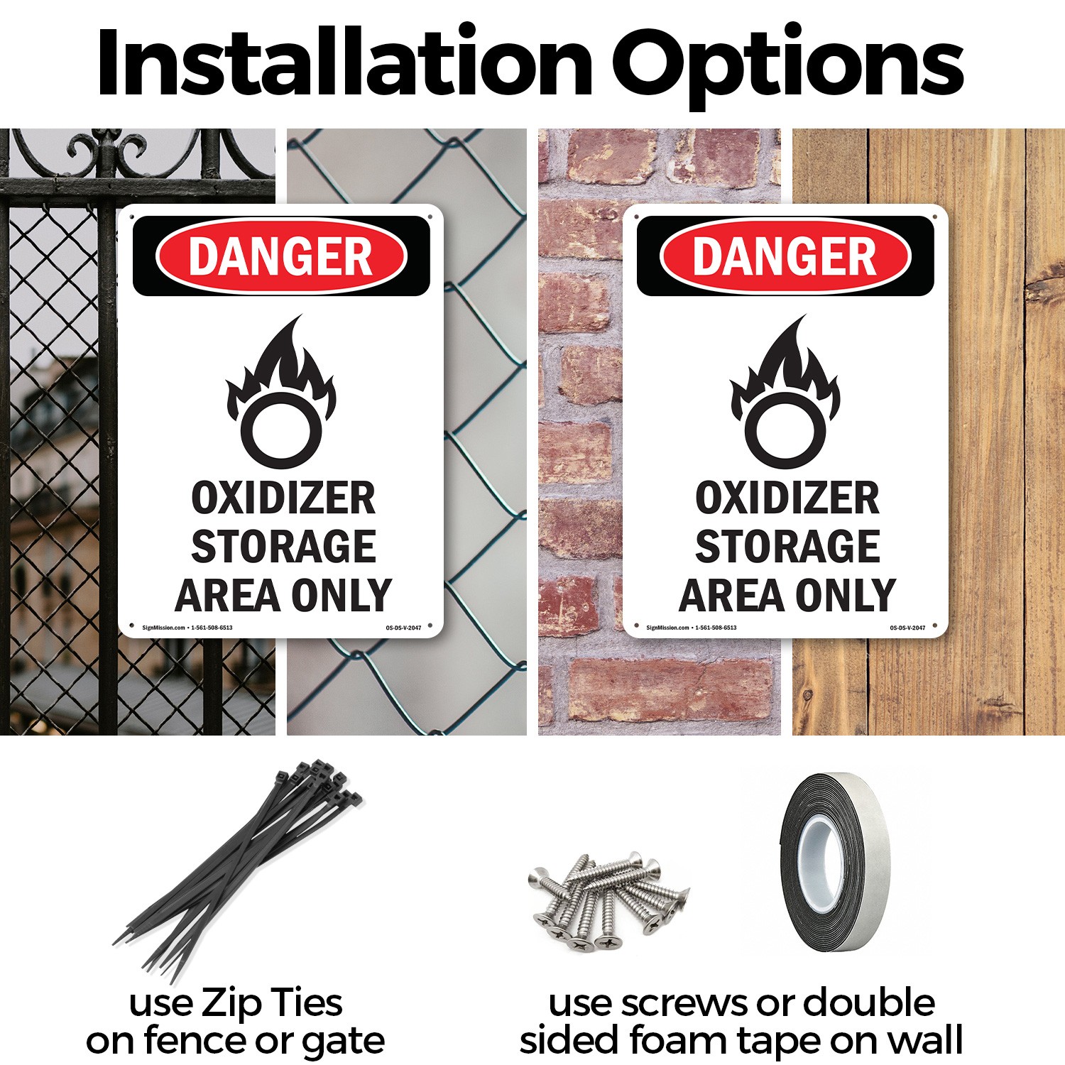 GHS Oxidizer Storage OSHA Danger Sign Metal, Plastic, Or Decal – 5 or 10 Pack