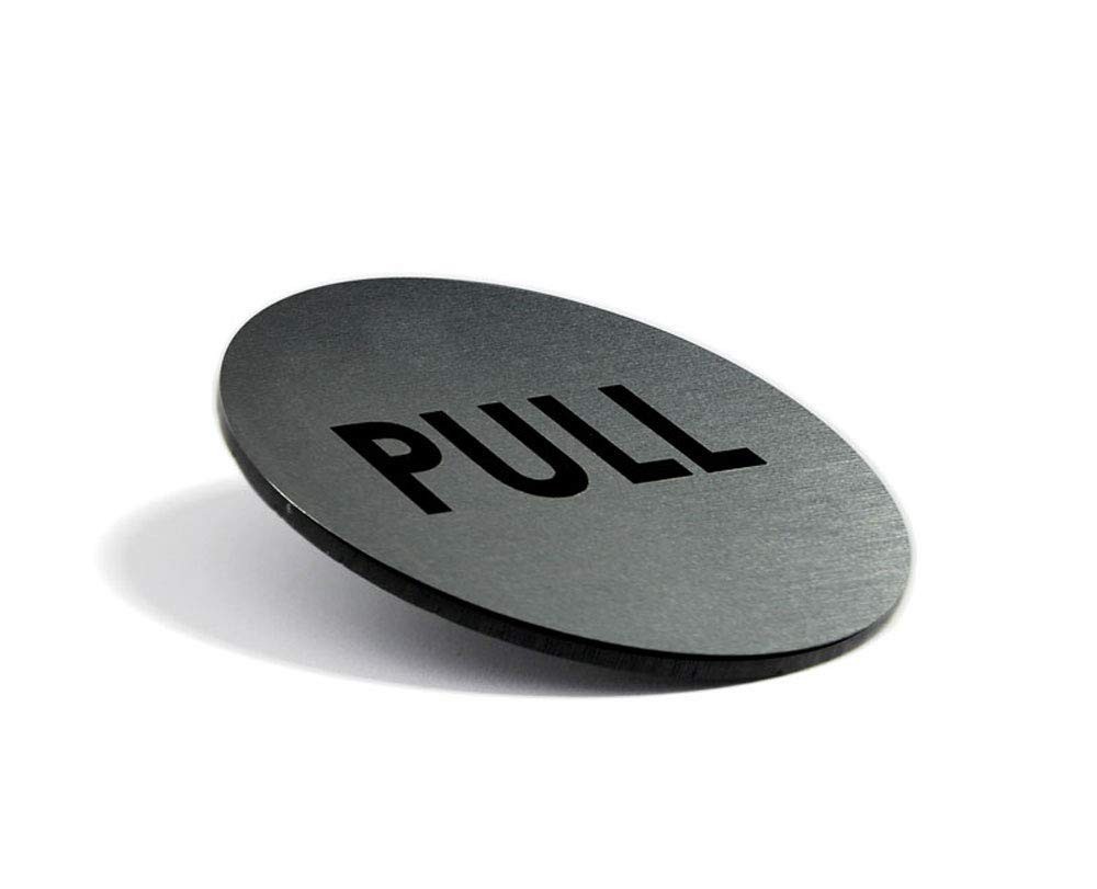 Brushed Silver Push Pull Door Signs – Set of 2, 2&Prime; Round, Laser Engraved, Indoor