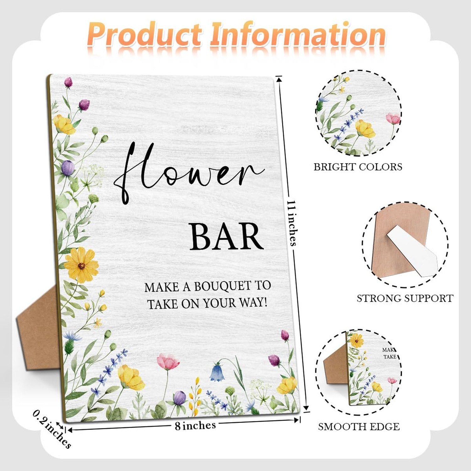 Flower Bar Sign, Bridal Shower Sign 8 x 11 Inch, Flower Bar Wooden Sign with …