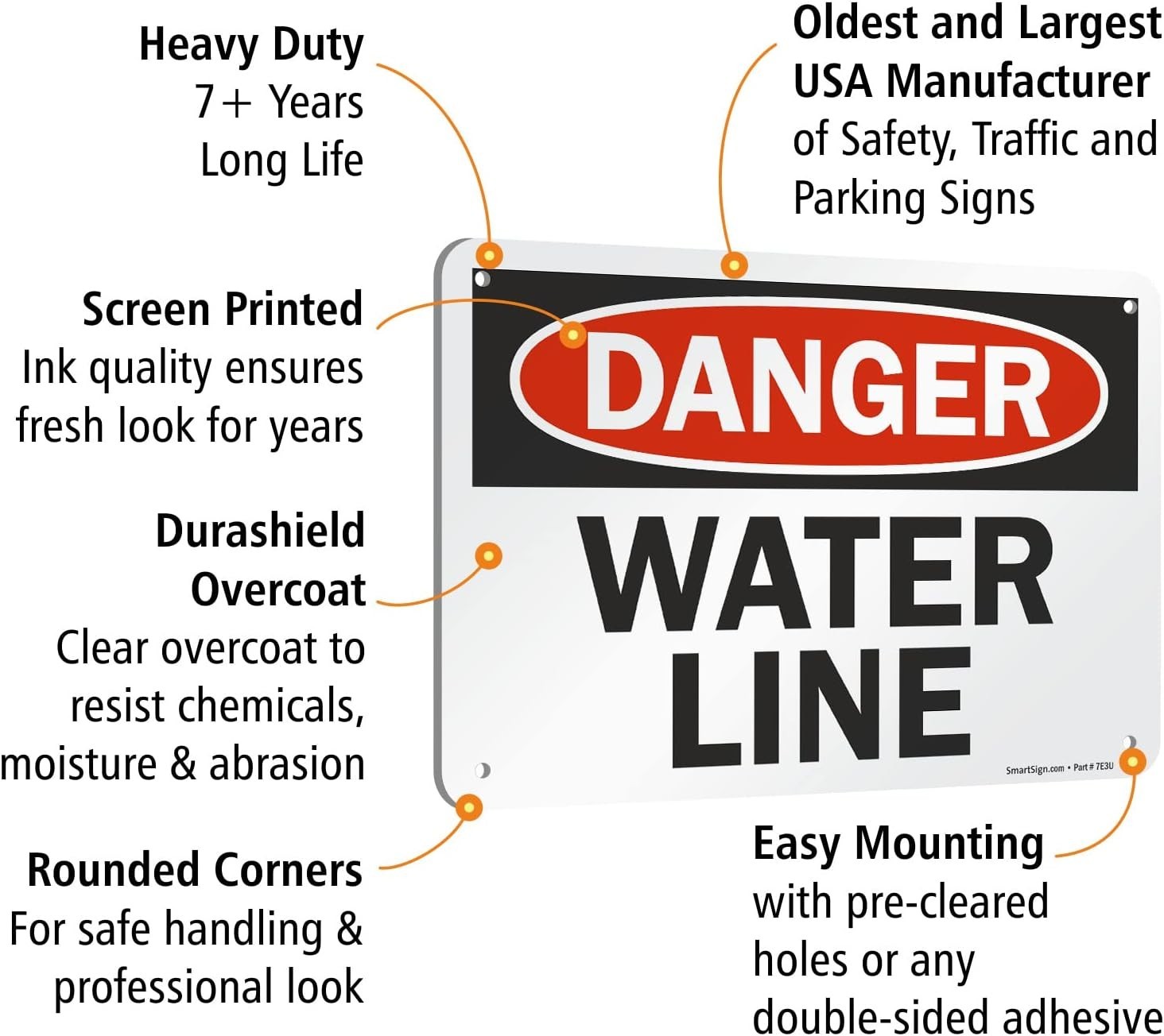 Portrait Orientation 7&Prime; x 10&Prime; Water Line Sign, Heavy-Duty Aluminum Construction