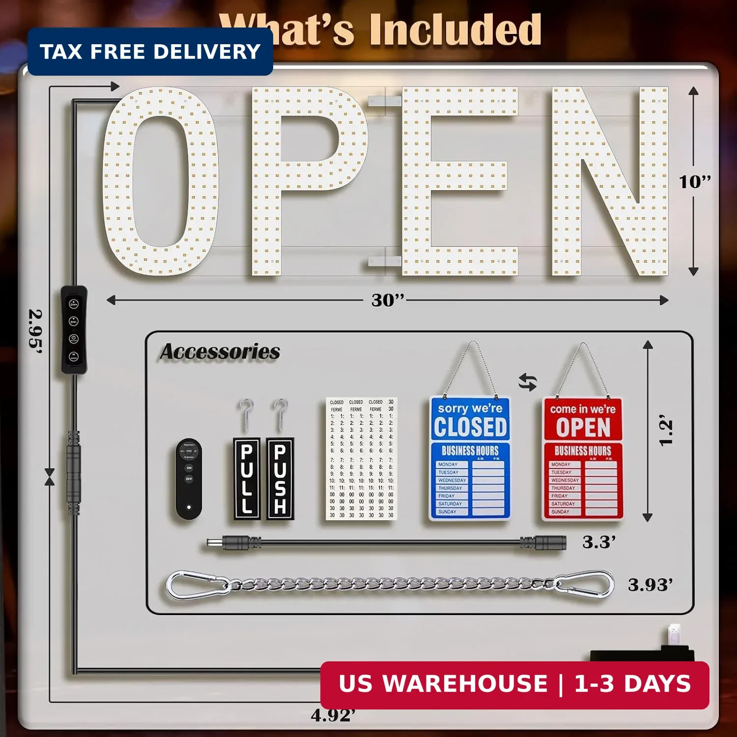Open Signs for Business, 30&Prime;x10&Prime; Big & Bright Open Sign with Remote Control Dimm
