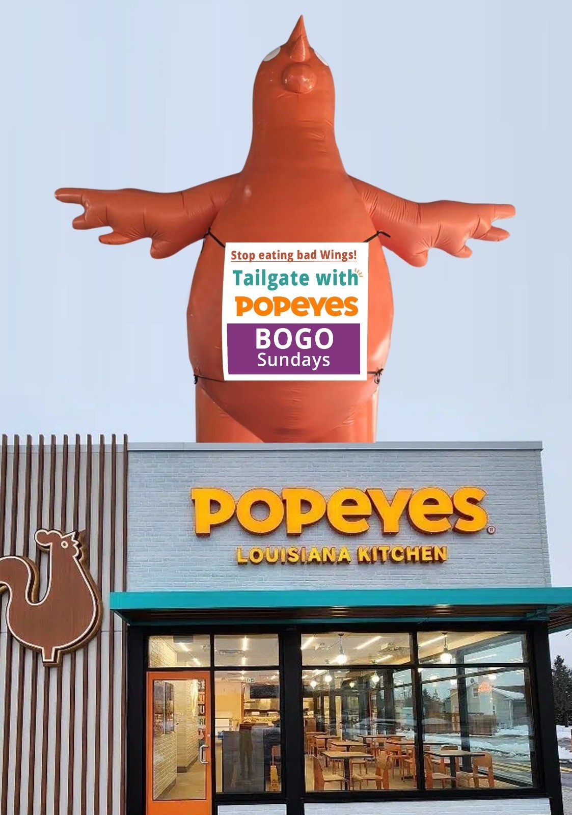 22ft Poppy Popeyes Giant Chicken Balloon for Outdoor Advertising | BUY or RENT