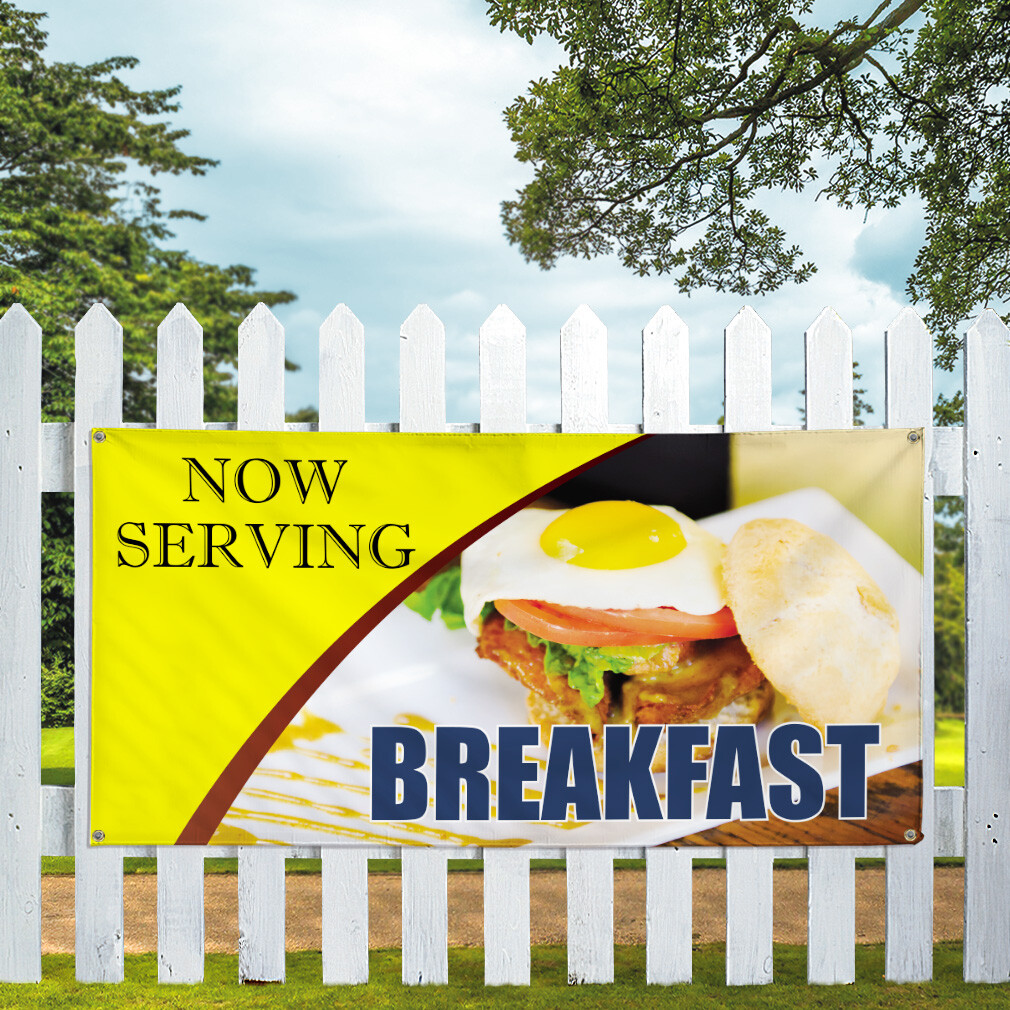 Vinyl Banner Multiple Sizes Now Serving Breakfast Advertising Printing G Outdoor