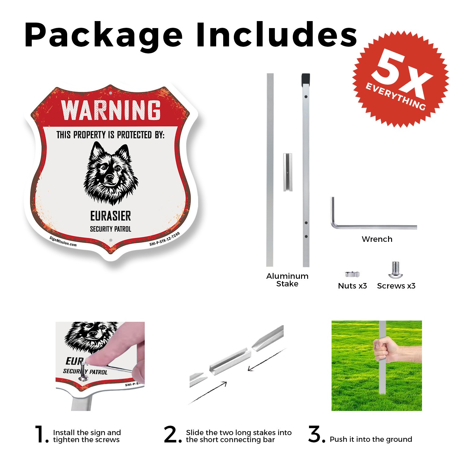 Warning Property is Protected by Eurasier Shield Sign With Stake Made in the USA