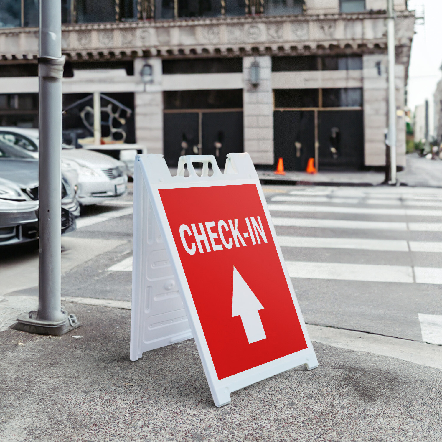 A-frame Sidewalk Check-in With Up Arrow 24&Prime; x 36&Prime; Double Sided A-Frame Sidewalk