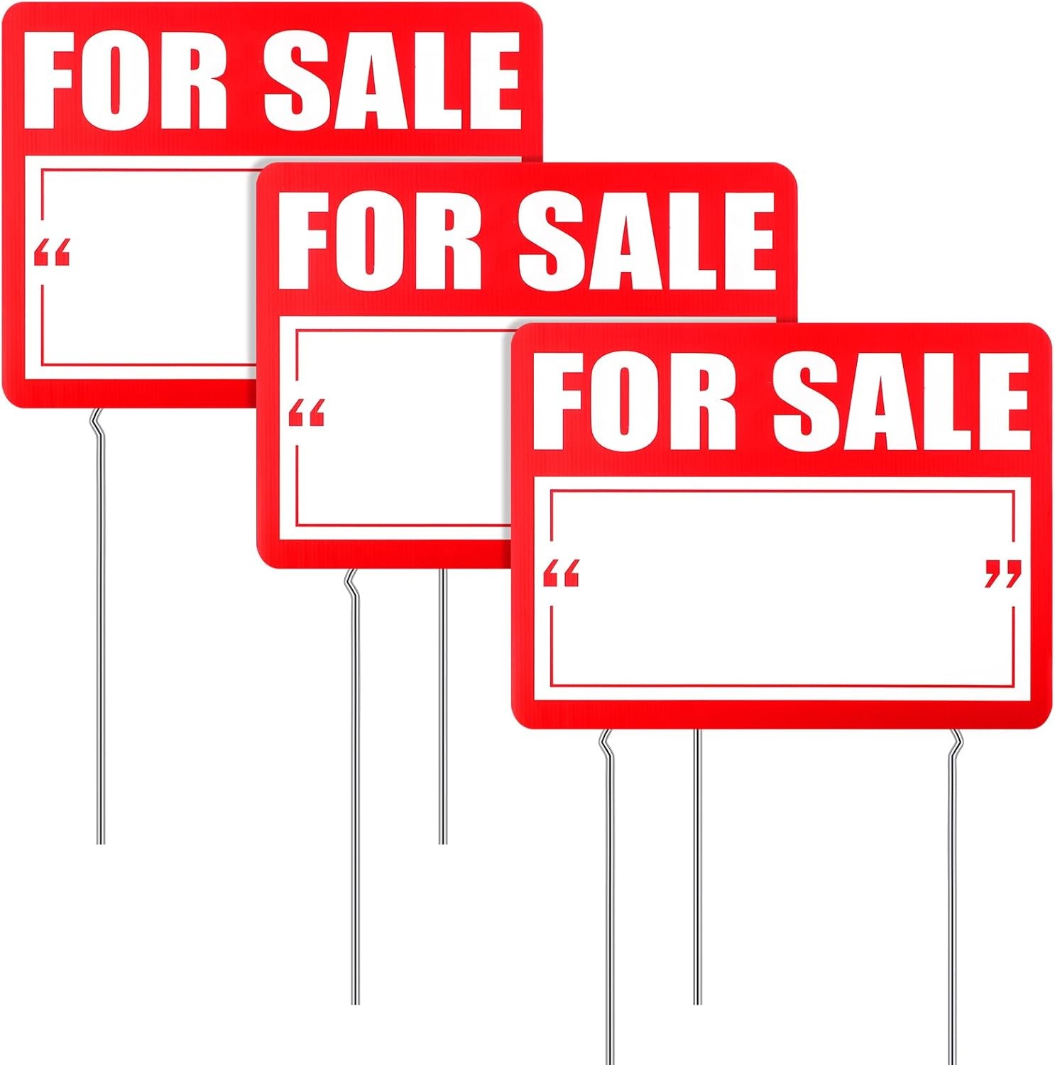 3 Pcs for Sale Yard Sign with Stake 12 x 16 Inch Double Sided Large Yard Red for