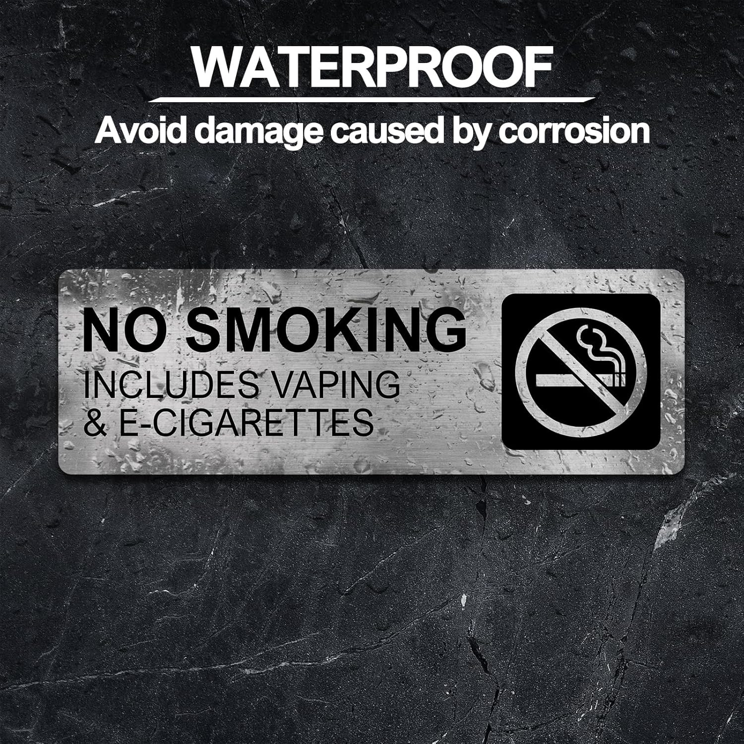 No Smoking Signs for Business, No Vaping Signs, 9 X 3 Inches Brushed Aluminum, W