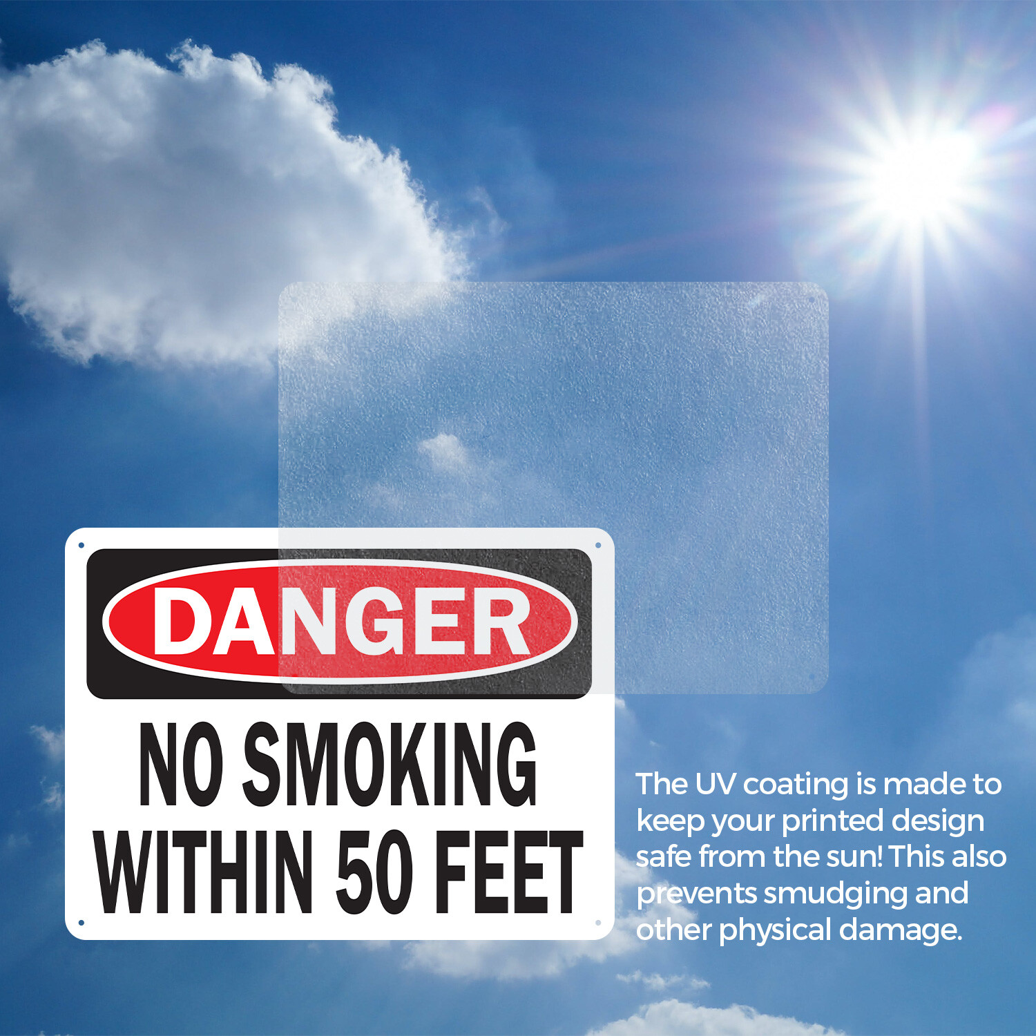 (2 Pack) No Smoking Within 50 Feet OSHA Danger Sign Decal Metal Plastic