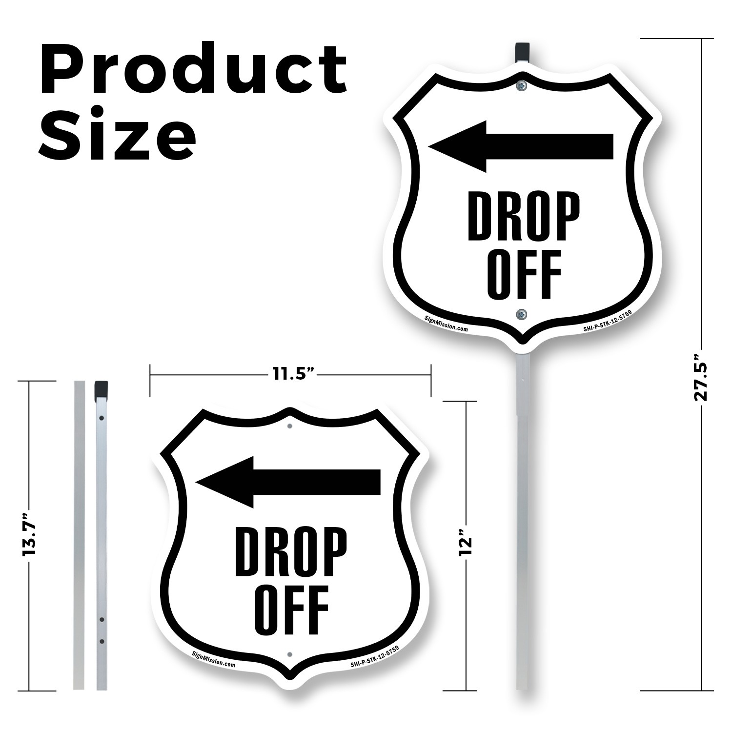 Drop-Off Left Shield Shaped Sign With Stake Weather Resistant Crafted in the USA