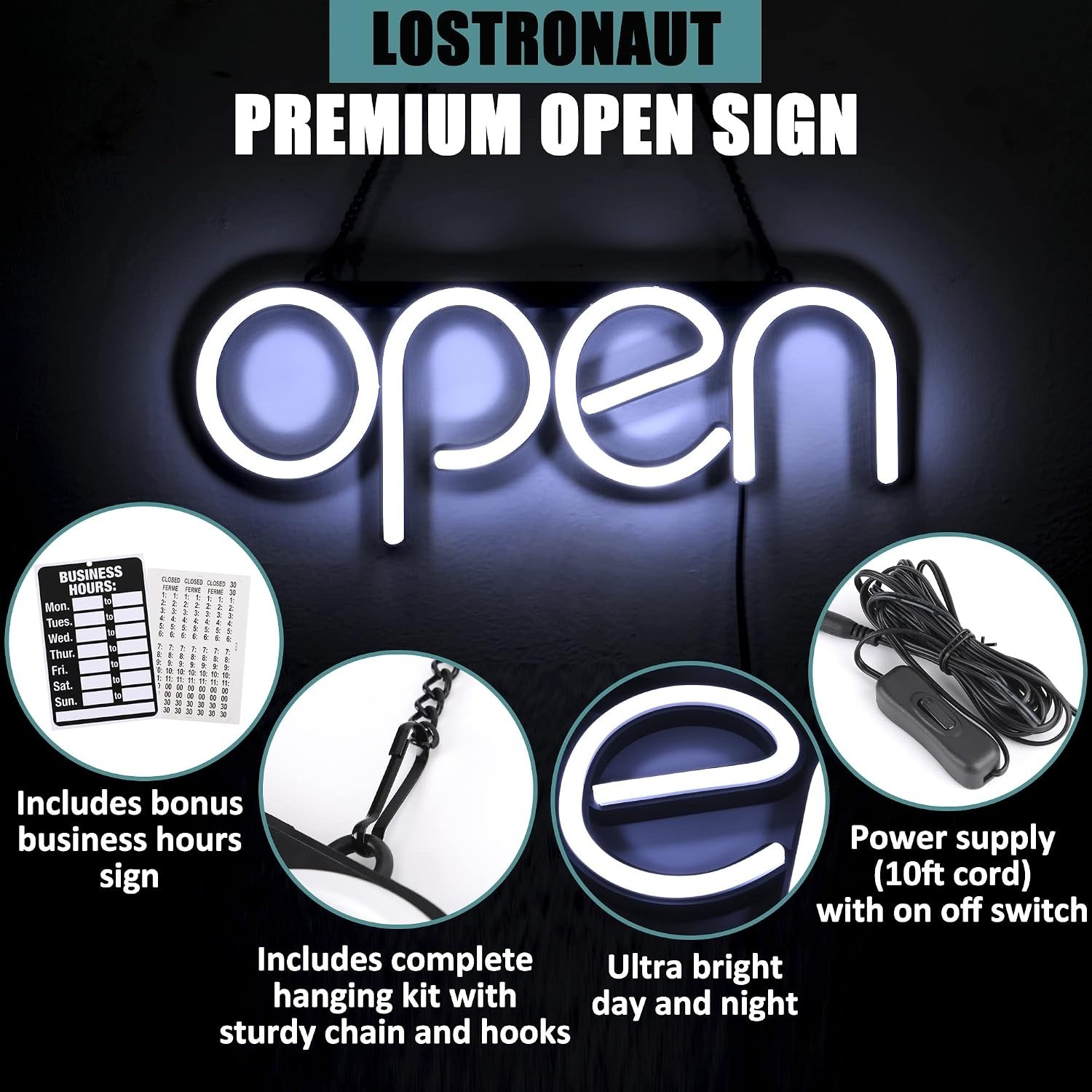 Ultra Bright LED Neon Open Sign – Elegant White Business Storefront Display -…