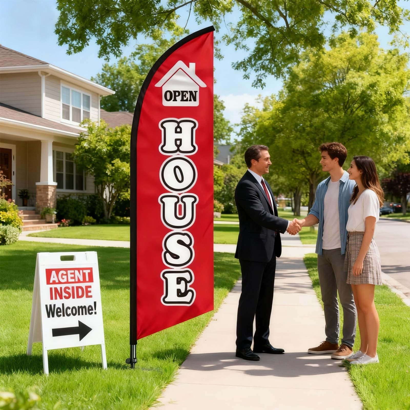 8 Ft Open House Swooper Flag with Pole Kit & Ground Stake – Vivid Feather Banner