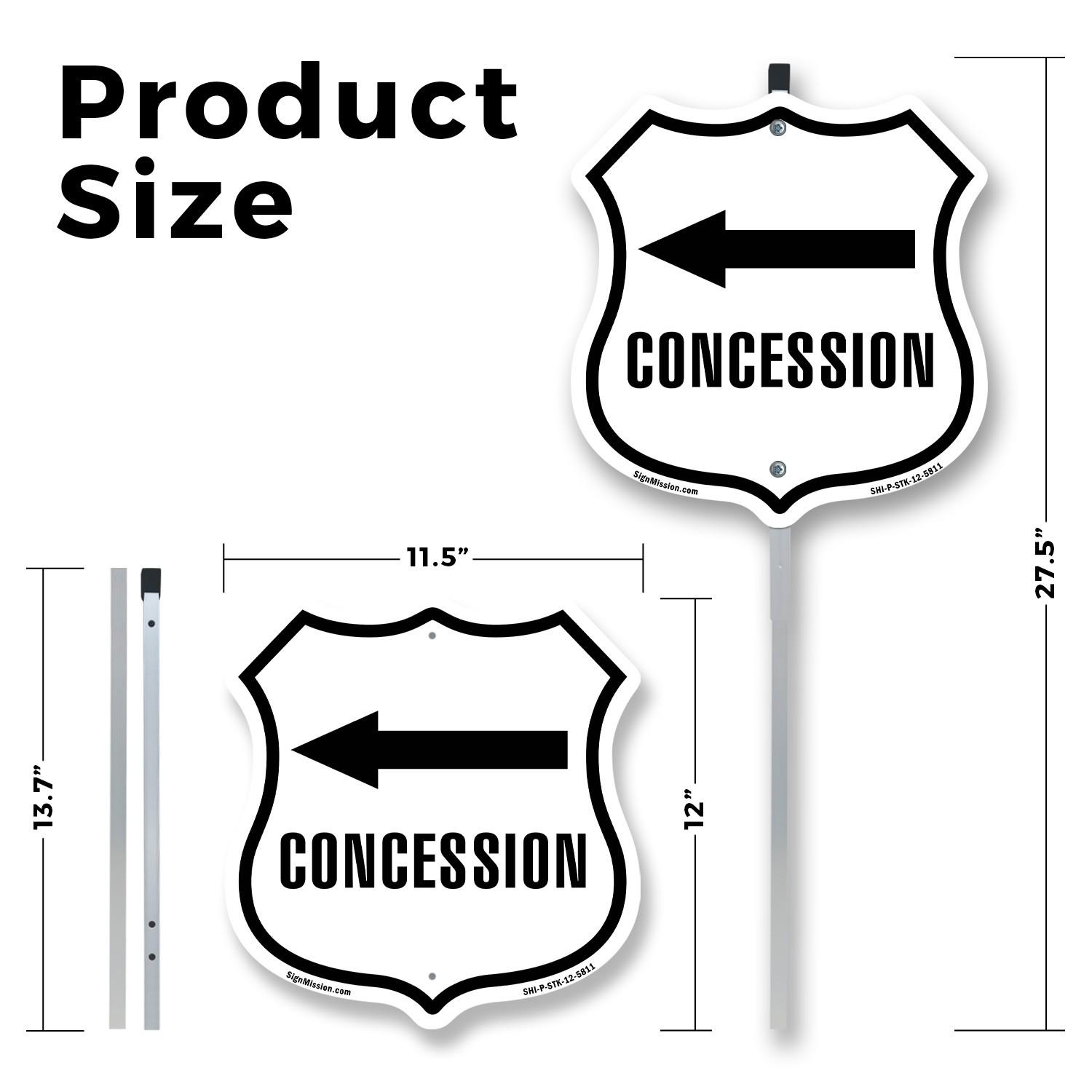 Concession Left Shield Shaped Sign With Stake Crafted in the USA