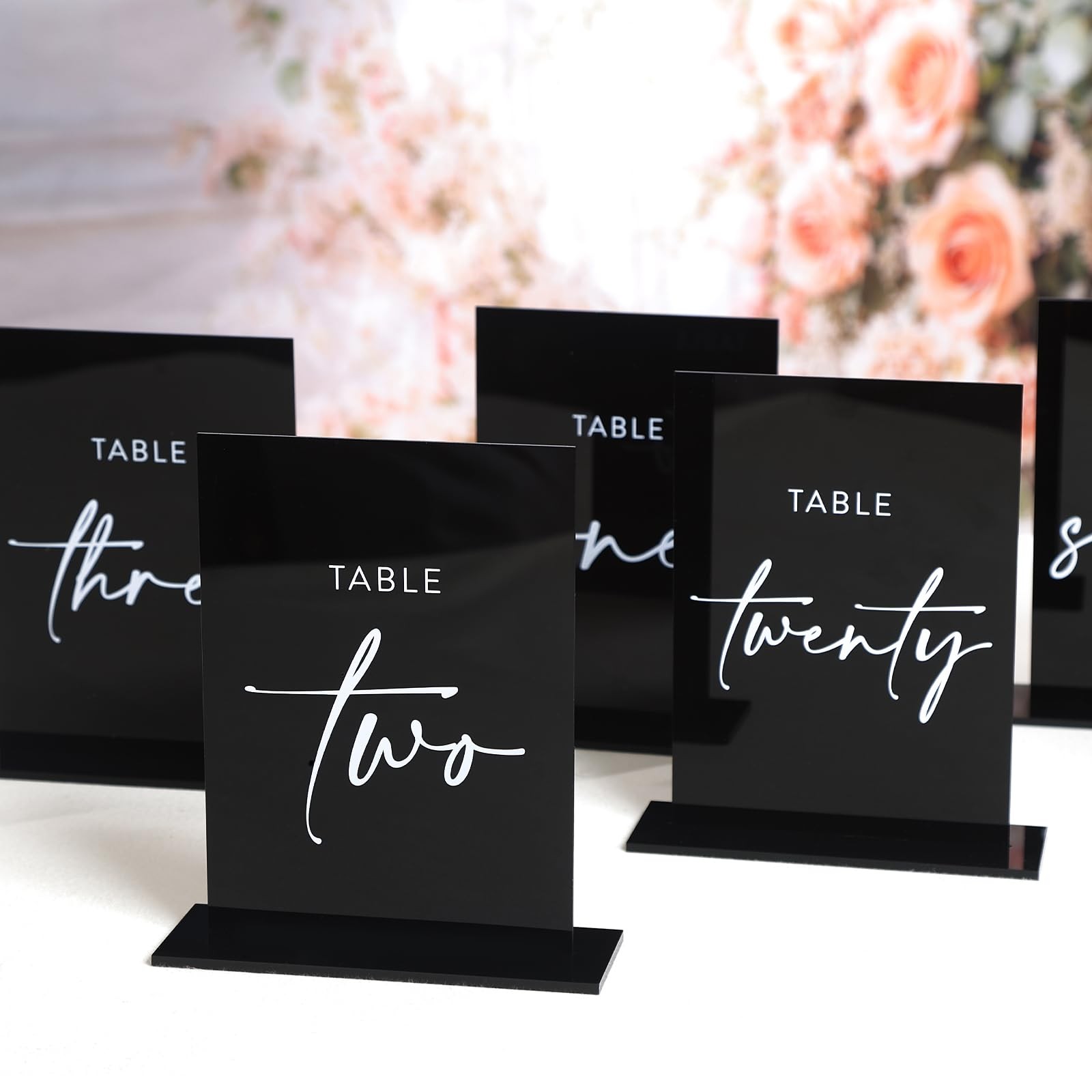 5×7 Inch Black Double Sided Acrylic Wedding Table Numbers 120 Stands