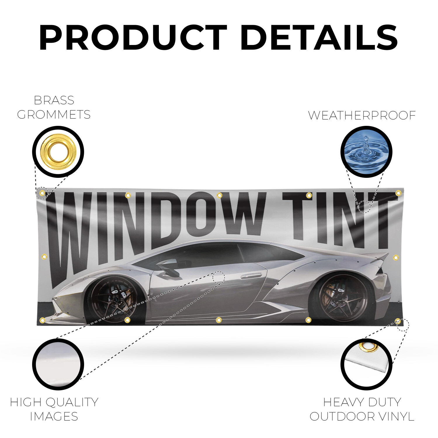 Window Tint 13 oz Vinyl Banner Sign with Metal Grommets Heavy-Duty Single-Sided