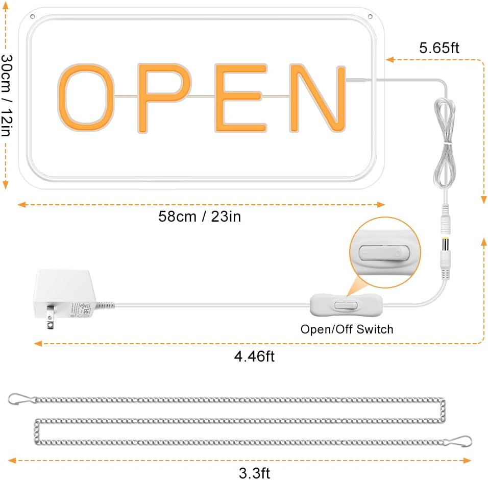 LED Open Sign for Business, Super Large 23&Prime; X 12&Prime; Horizontal Neon Open Sign, Yel
