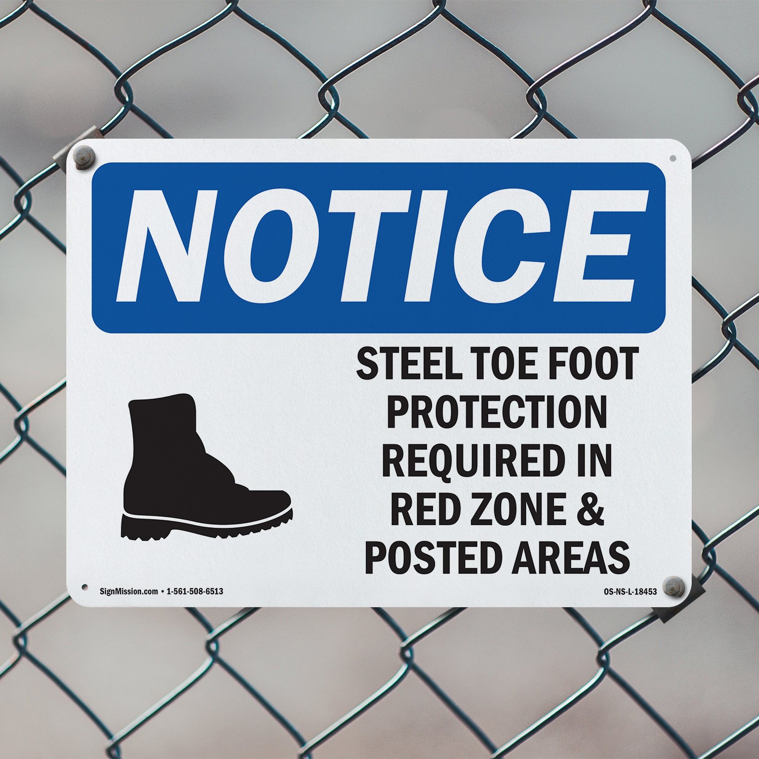 Steel Toe Foot Protection Required OSHA Notice Sign Metal, Decal – 5 or 10 Pack