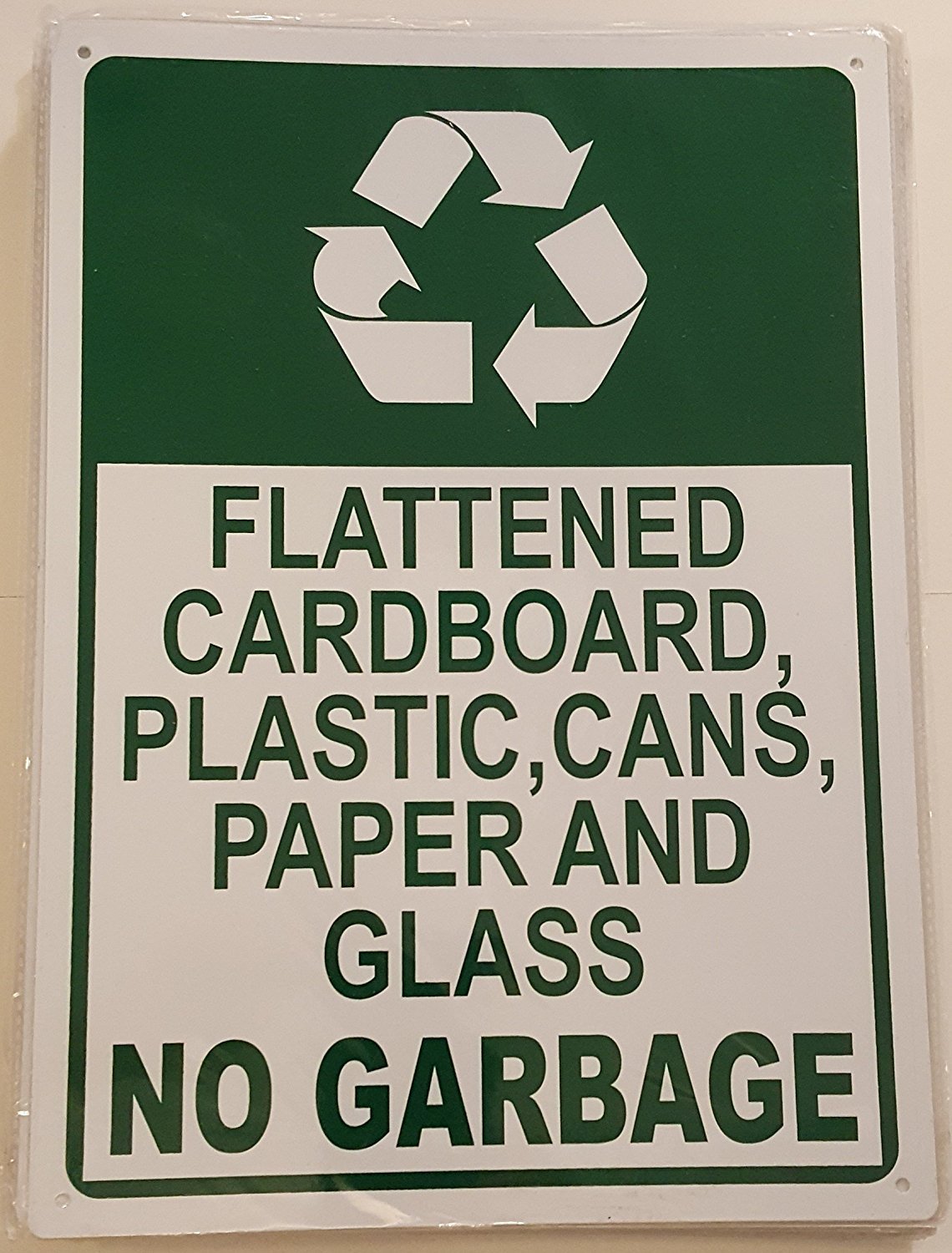 Flattened Cardboard, Plastic, Cans, Paper And Glass SIGN. (10×14 in..REF24-1027