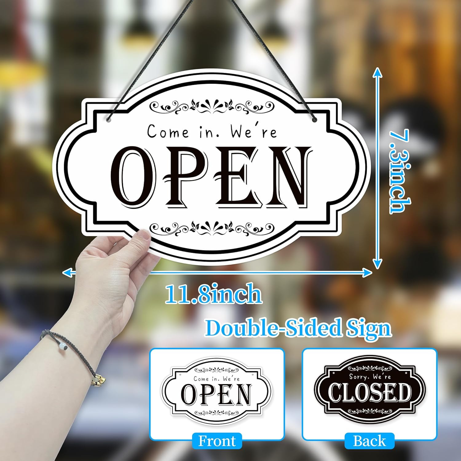 Open Closed Signs for Business, 11.8×7.2 Waterproof Double Sided Come In or Clos