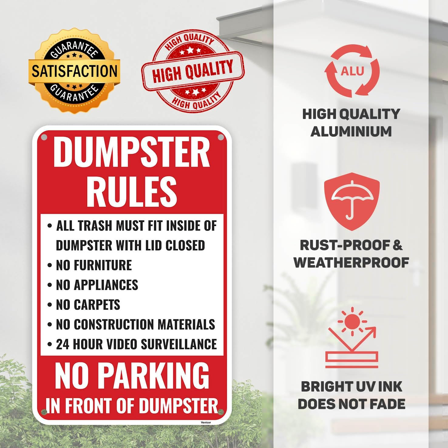 1PC Dumpster Rules Sign, 18 X 12 Inches – Aluminum – Private Dumpster No Trash S