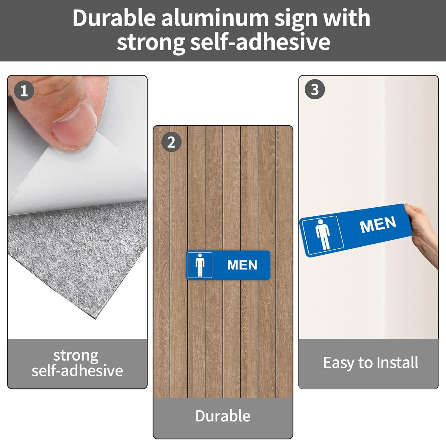 Restroom Sign – (2 Pack ) Metal Restroom Signs for Business with Strong Self-Adh