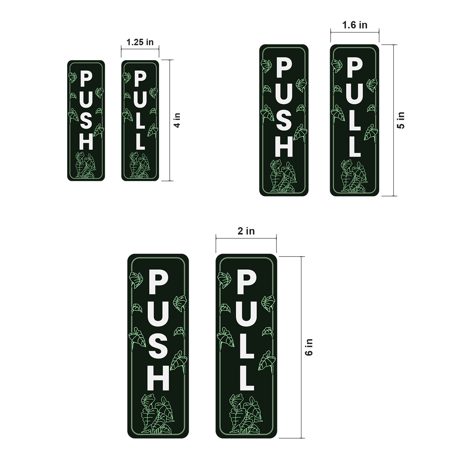 Signs ByLITA Vertical Push and Pull Door Signs (Green Foliage Plant Design)
