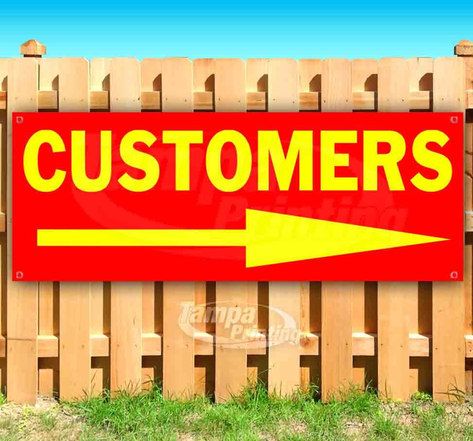 CUSTOMERS RIGHT RED/YEL Advertising Vinyl Banner Flag Sign Many Sizes DIRECTS