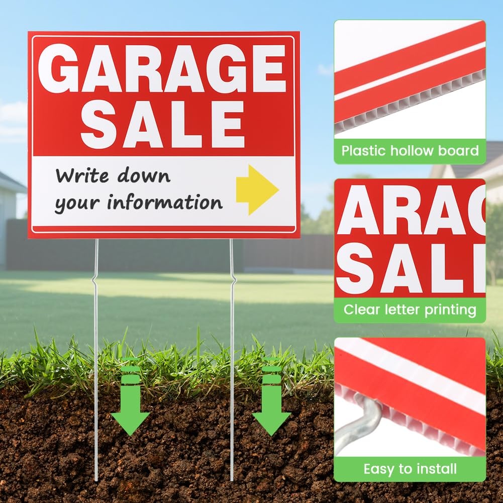 5 Pack 17×13 Inch Double Sided Corrugated Plastic Yard Garage Sale Signs
