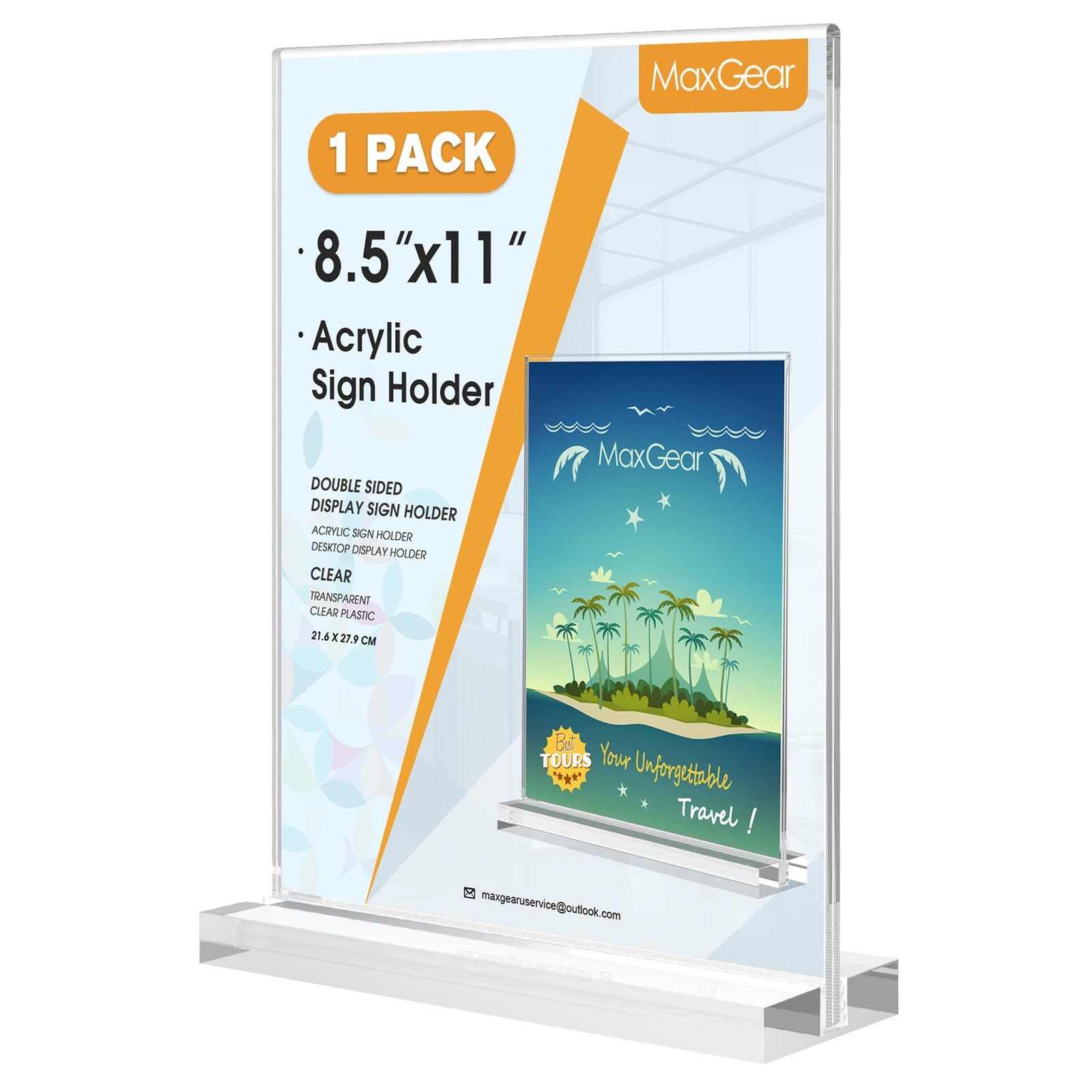 MaxGear Acrylic Sign Holder 8.5 X 11 Inches 1 Pack, Double 8.5 »x11 », Clear