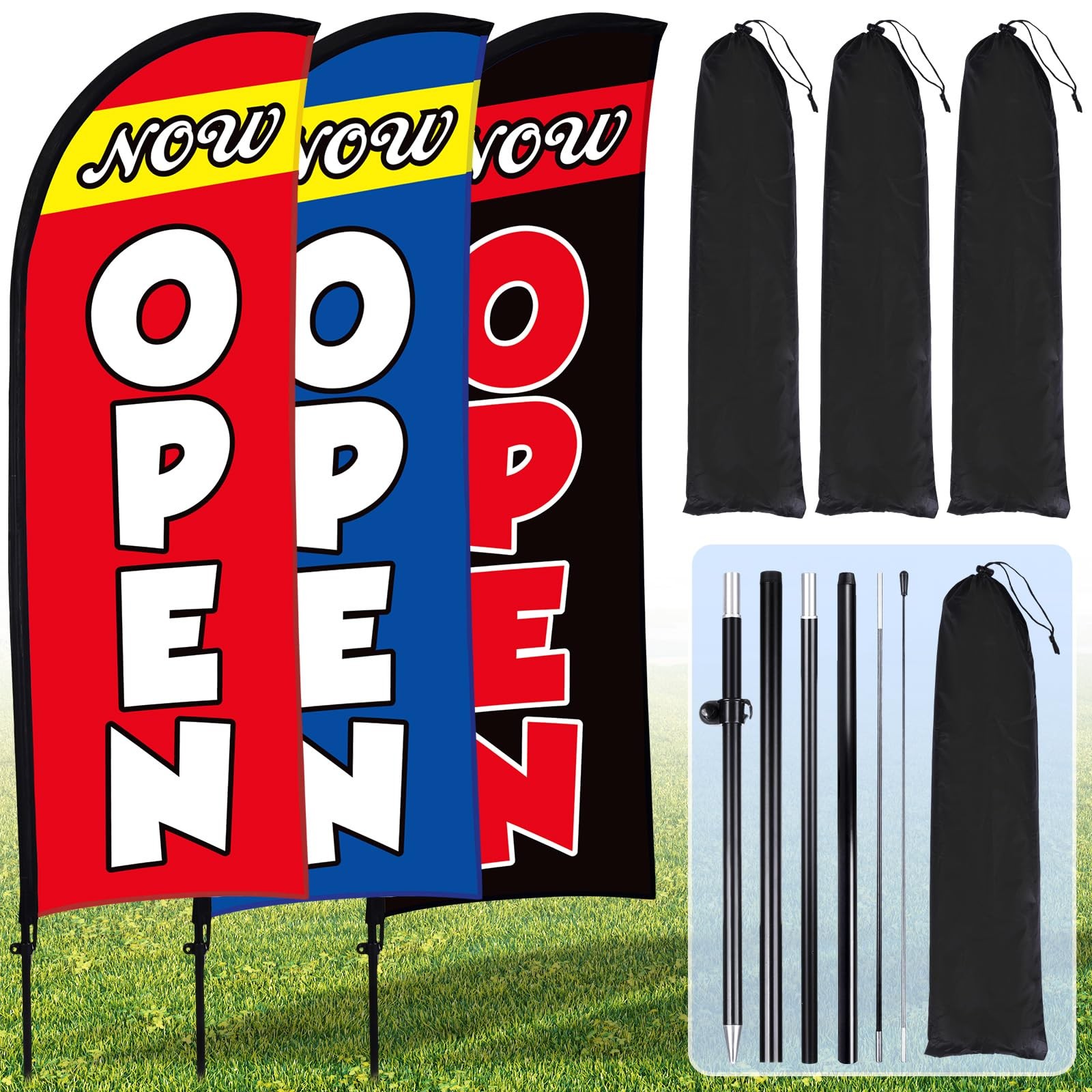 Buryeah 3 Sets Now Open Feather Flag Pole Kit 7 ft for Business Advertising O…