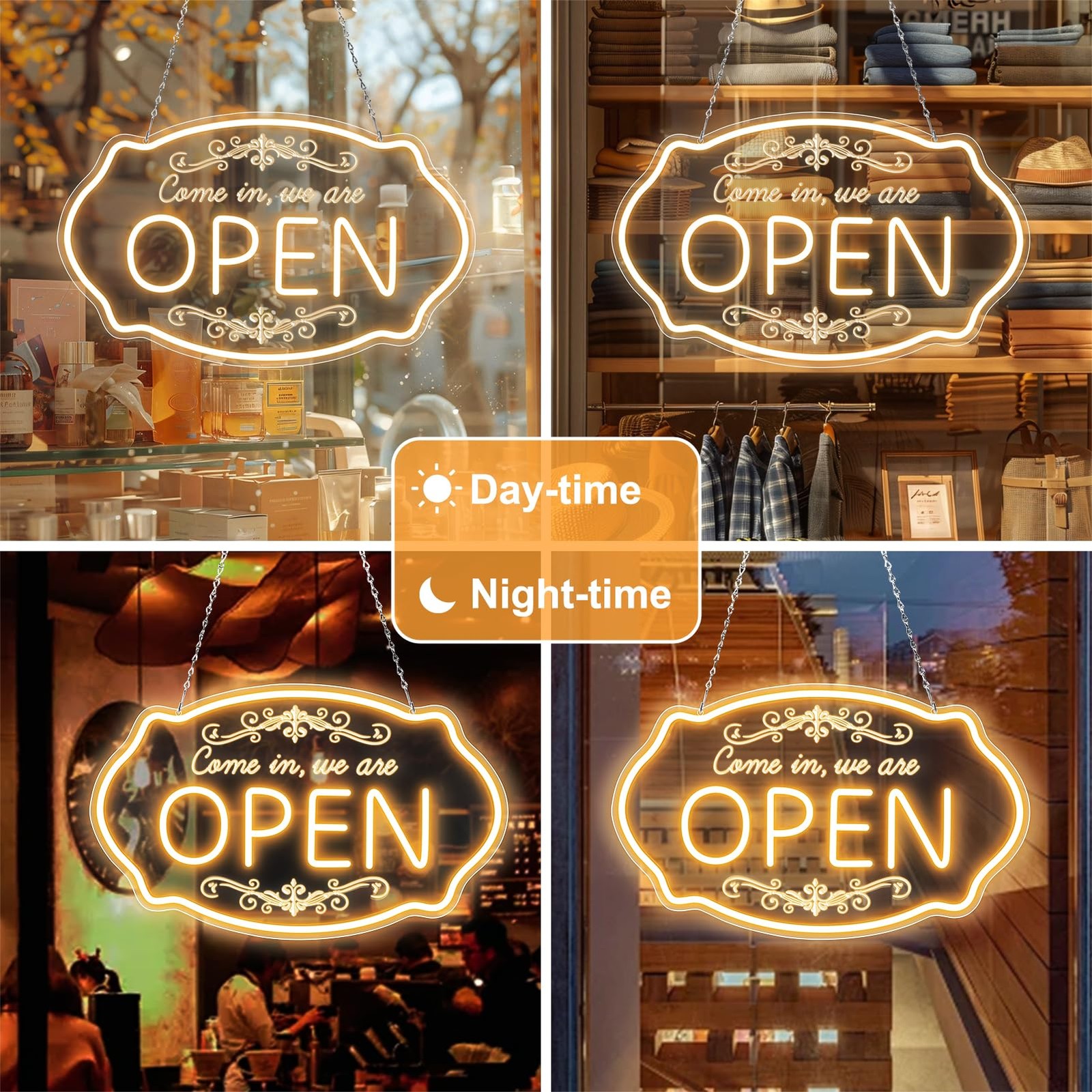 Bright LED Neon Open Sign – Adjustable Warm White Light for Business & Events
