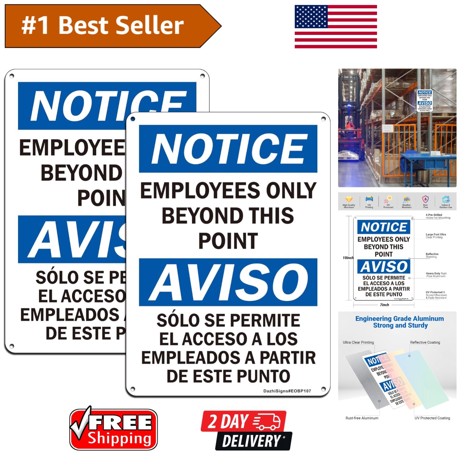 10 »x7 » Rust-Free Reflective &lsquo;No Customers Allowed&rsquo; Sign – 2 Pack, Easy Install