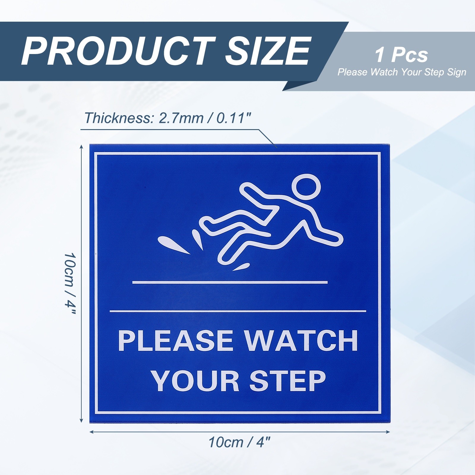 4&Prime; x 4&Prime; Please Watch Your Step Sign, 1 Pcs Warning Sign, Blue with White Text