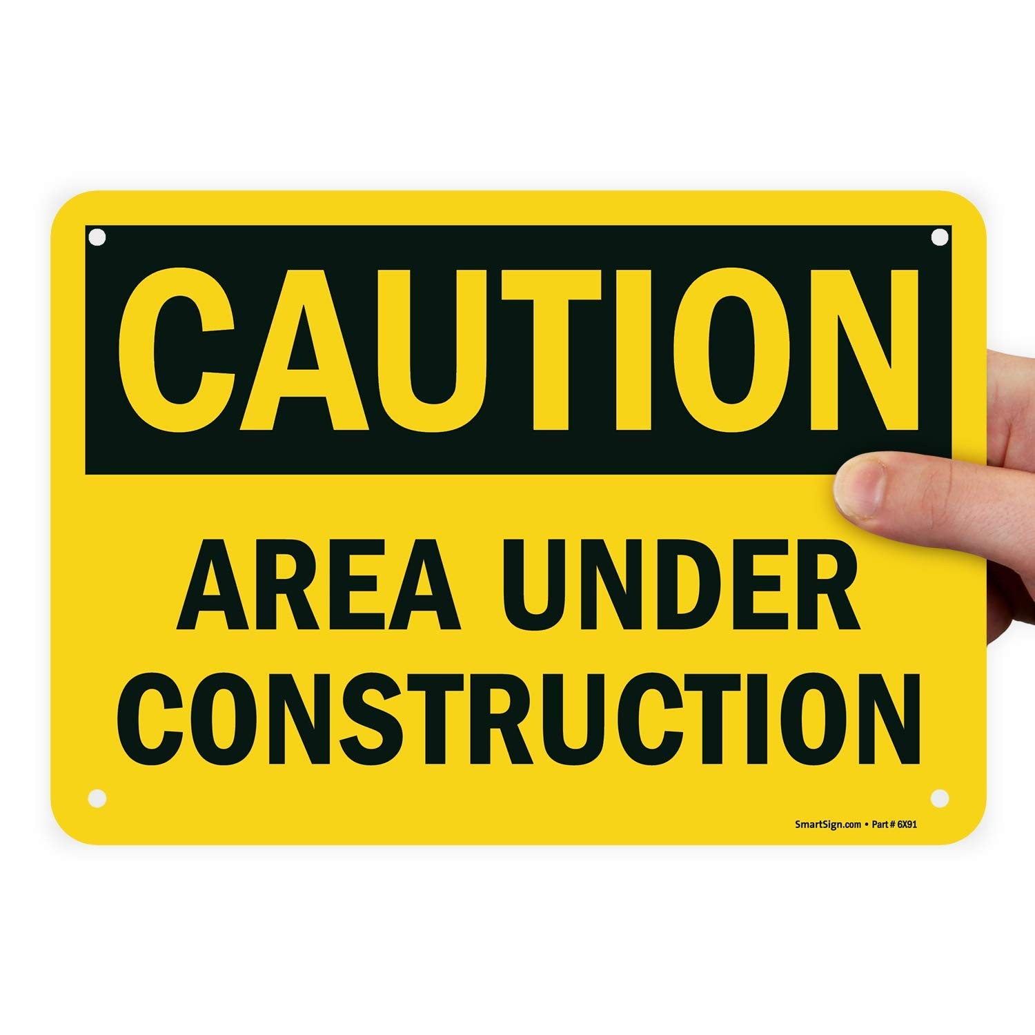 – U9-1377-NP_7x10 Caution – Area Under Construction Sign | 7 x 10 Plastic Bla…