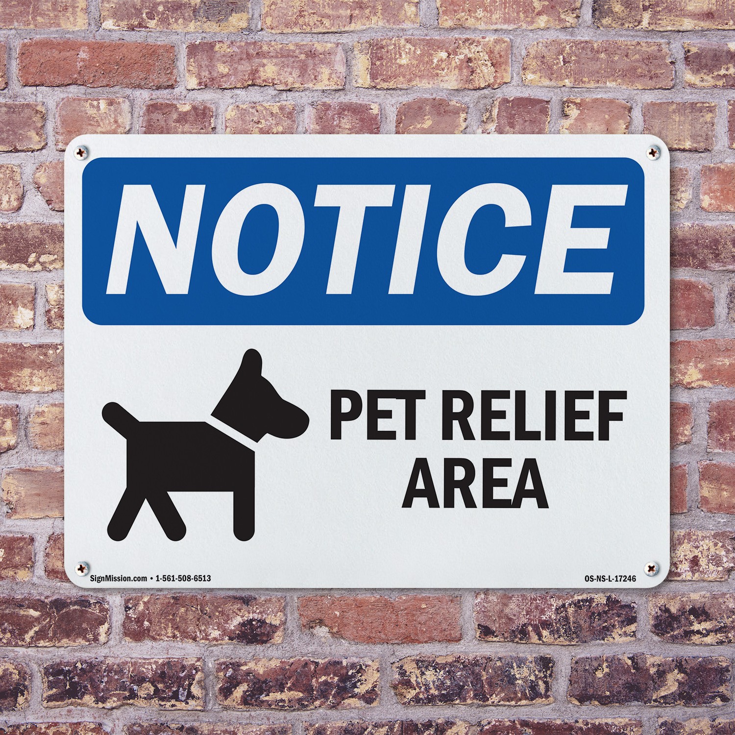 Pet Relief Area OSHA Notice Sign Metal, Plastic, Or Decal – 5 or 10 Pack