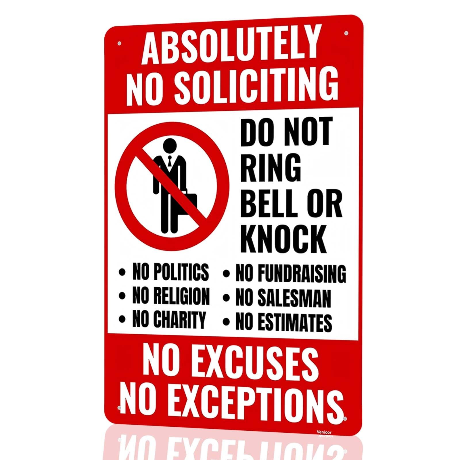 No Soliciting Sign 11.8×7.8&Prime; Weatherproof Aluminum Door Sign, Do Not Knock R…