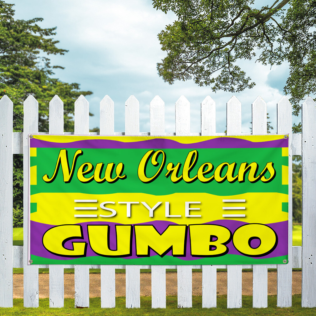 Vinyl Banner Multiple Sizes New Orleans Style Gumbo Restaurant Cafe Outdoor
