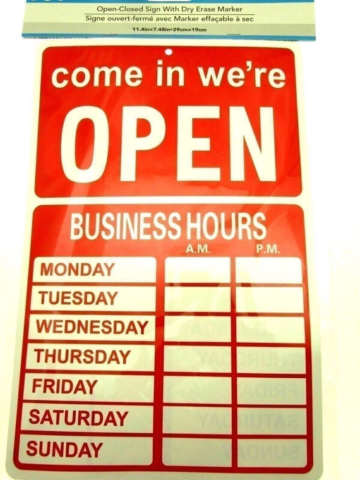 OPEN CLOSED Business Hours Sign with Stickers – 11.4&Prime; x 7.48&Prime; Red