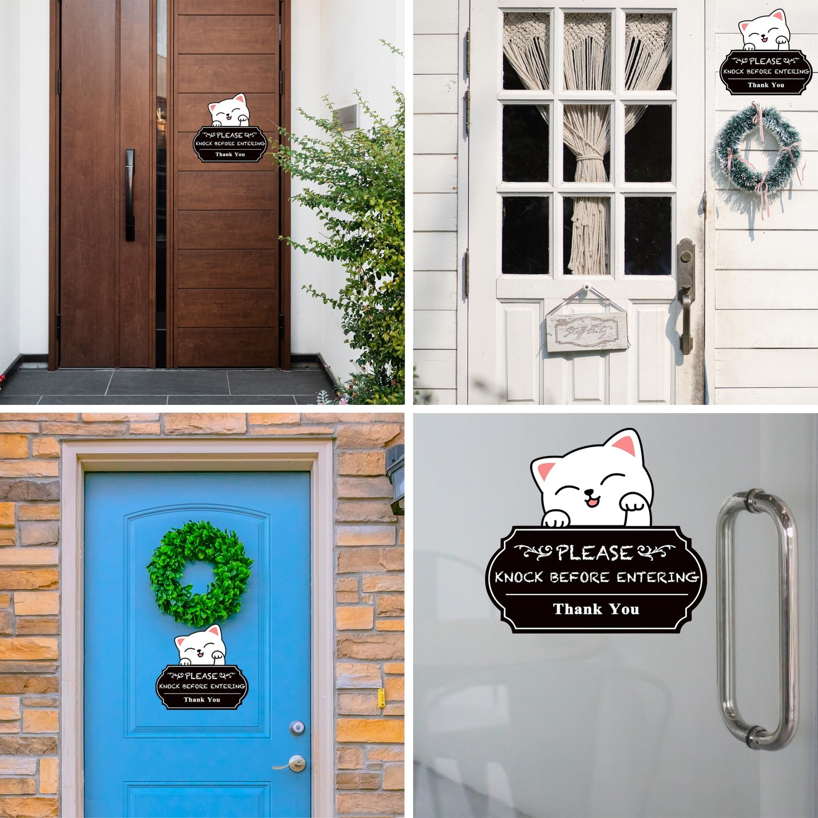 Please Knock Sign for Door UV Resistant Self Adhesive Vinyl Funny Office Cat