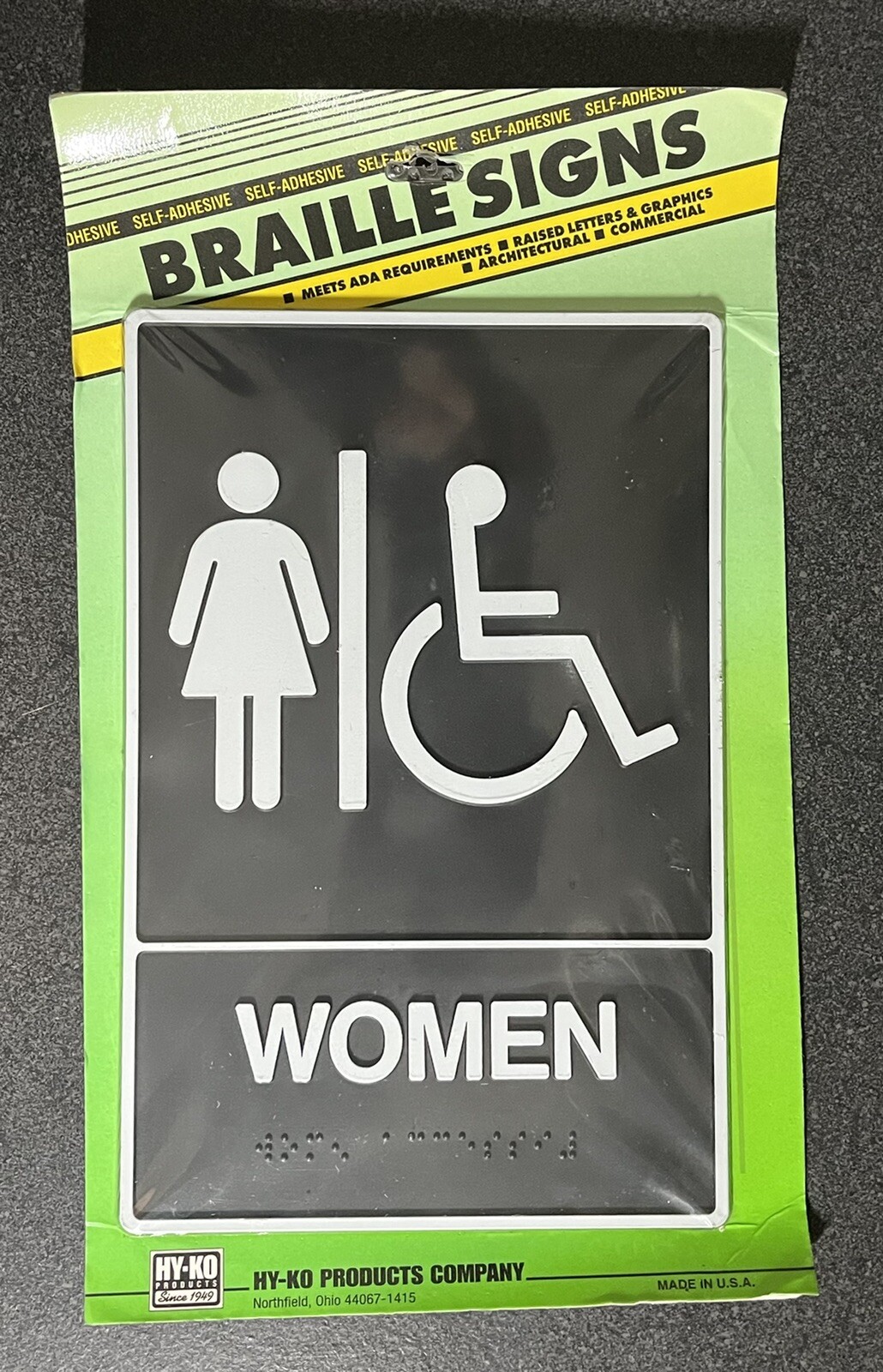 Braille Handicap Women Restroom Sign Hy-Ko Products 6×9 Self Adhesive USA NEW