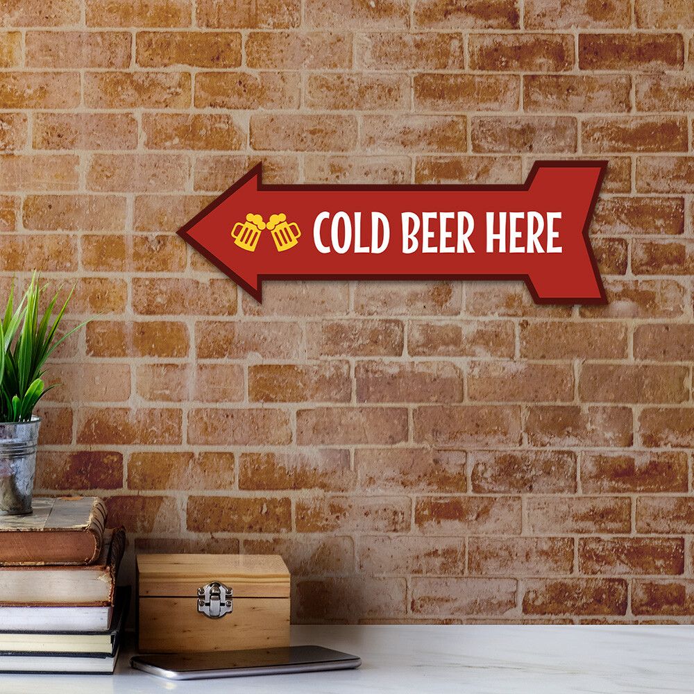 Arrow Shape Plus Cold Beer Here 12×4&Prime; Wall or Door Sign | Christmas