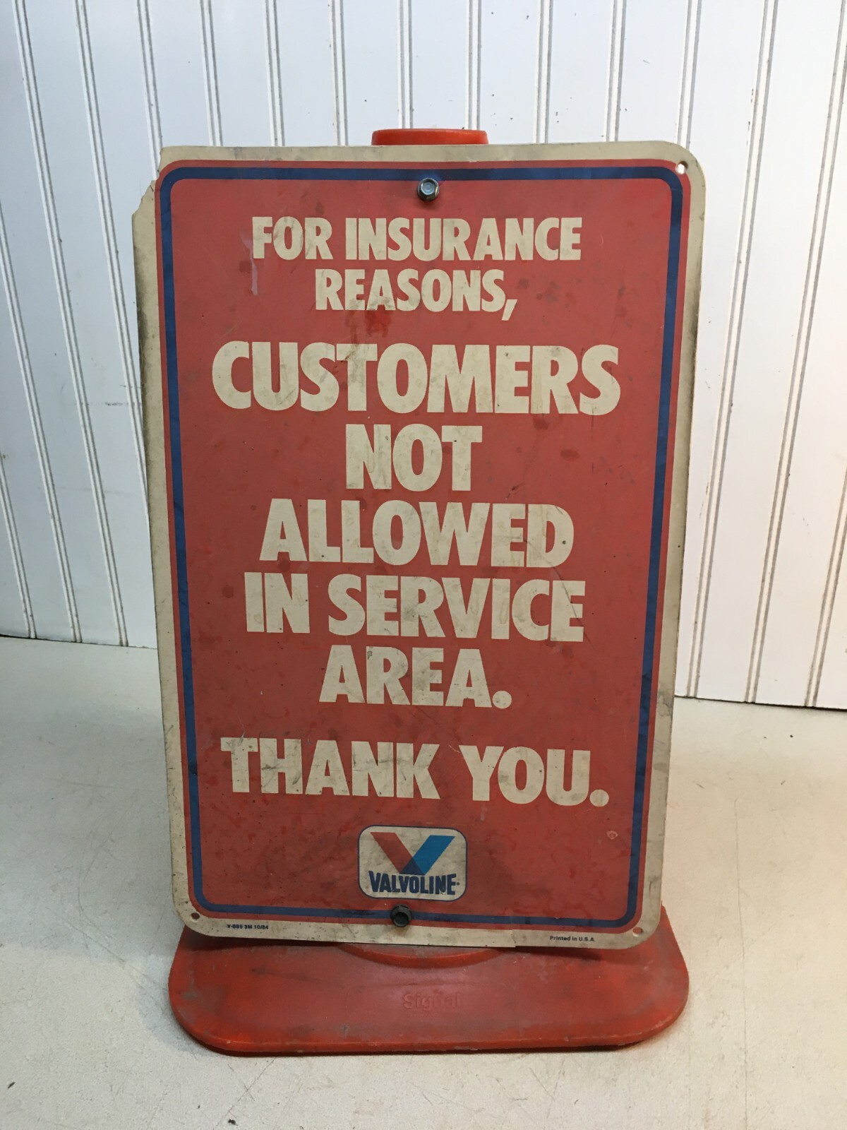 Vintage Valvoline Gas Station Safety Insurance Sign With Safety Cone 11in x 17in