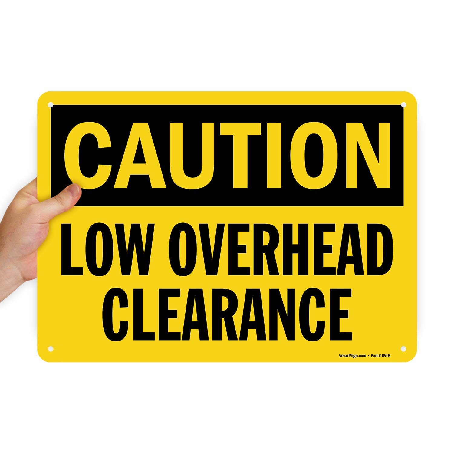 Black on Yellow 10×14 Inch Caution Low Overhead Clearance Sign Aluminum