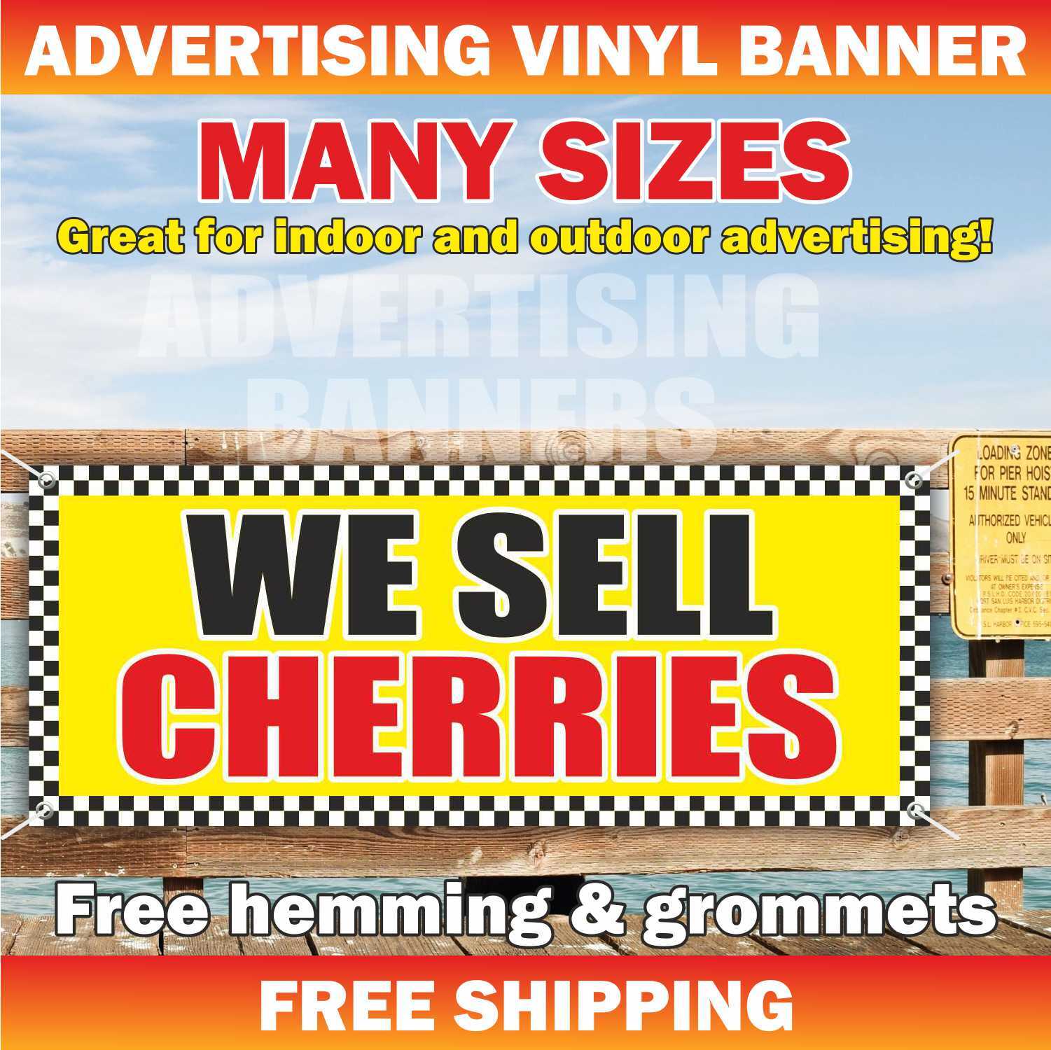 WE SELL CHERRIES Advertising Banner Vinyl Mesh Sign Fruits Vegetables Shop Store