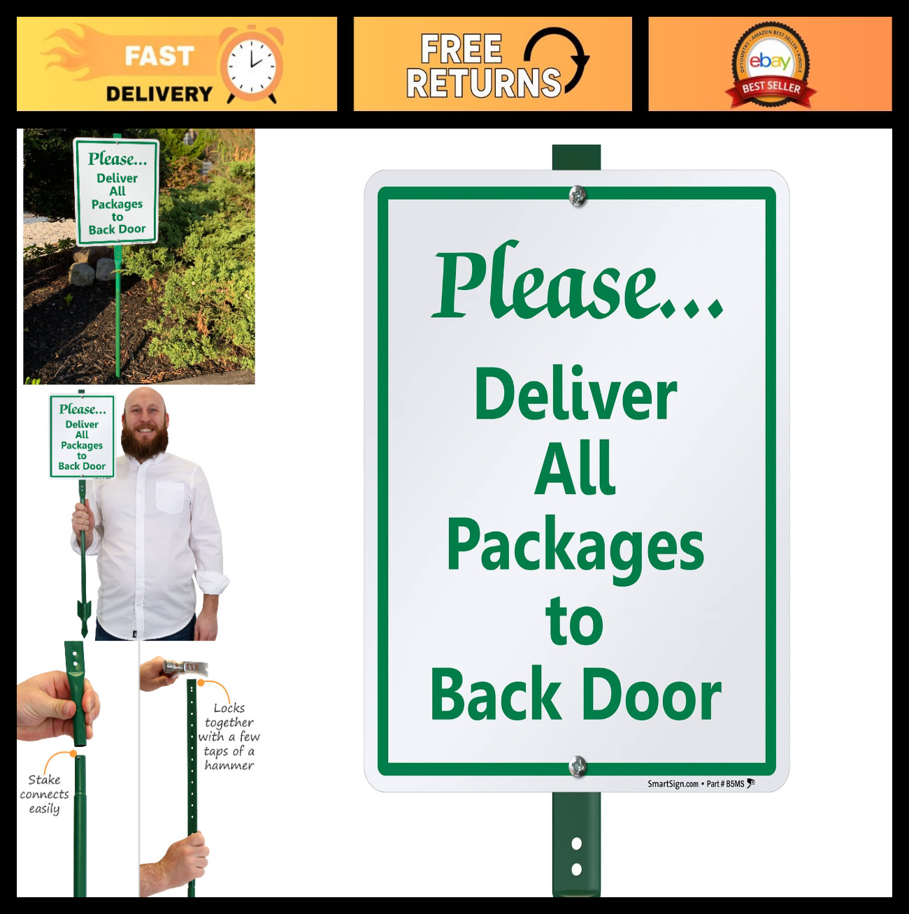 Please Deliver All Packages to Back Door – 10×12 Aluminum Lawn Sign with 3&prime; Stak