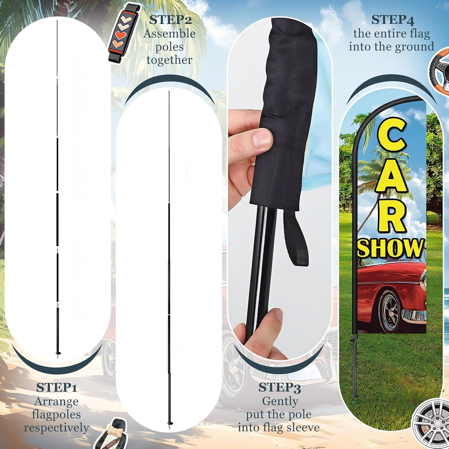 2 Pack Car Show Feather Flag 7 Ft Advertising Swooper Flag Sign Windless Car Sho