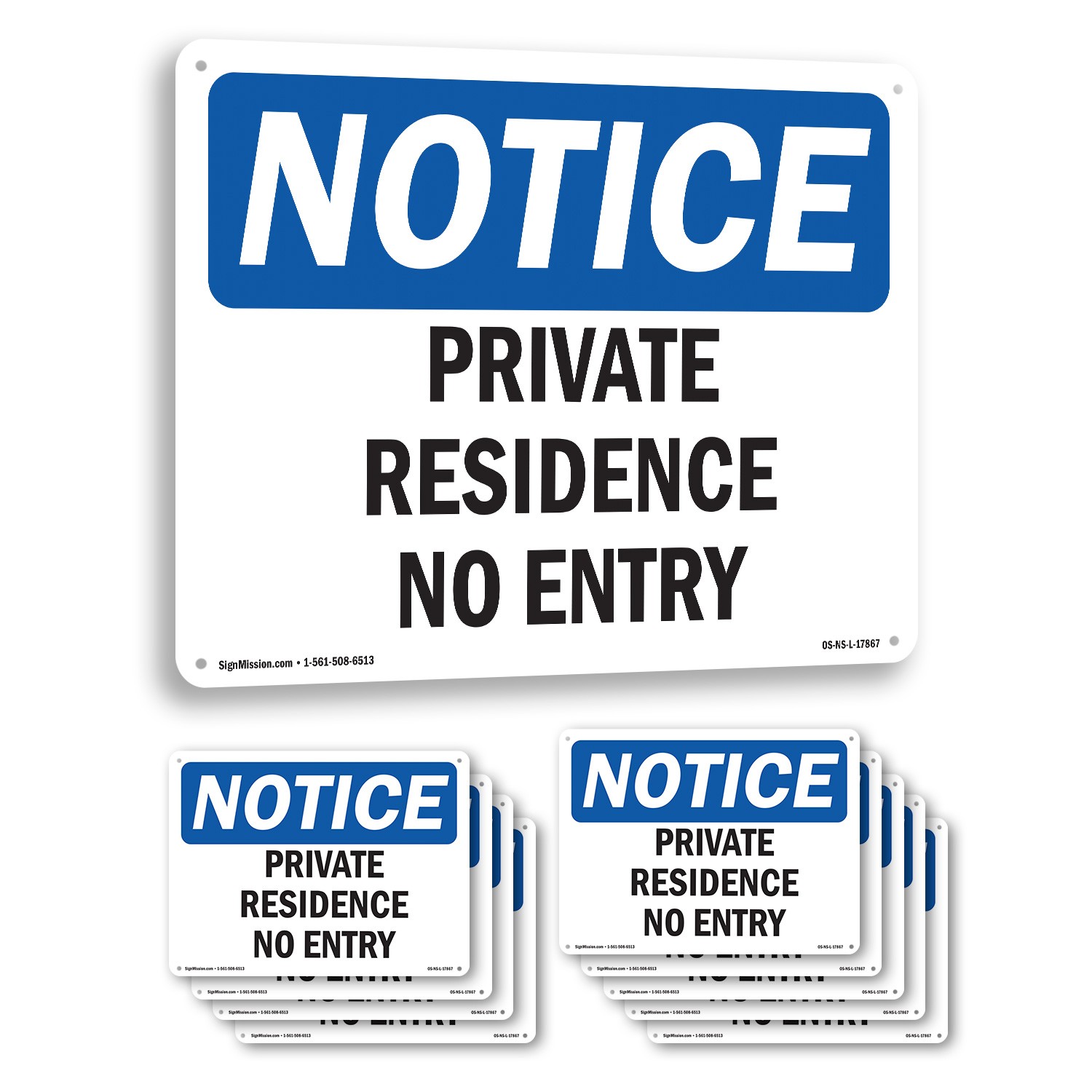 Private Residence No Entry OSHA Notice Sign Metal, Plastic, Decal 5 or 10 Pack