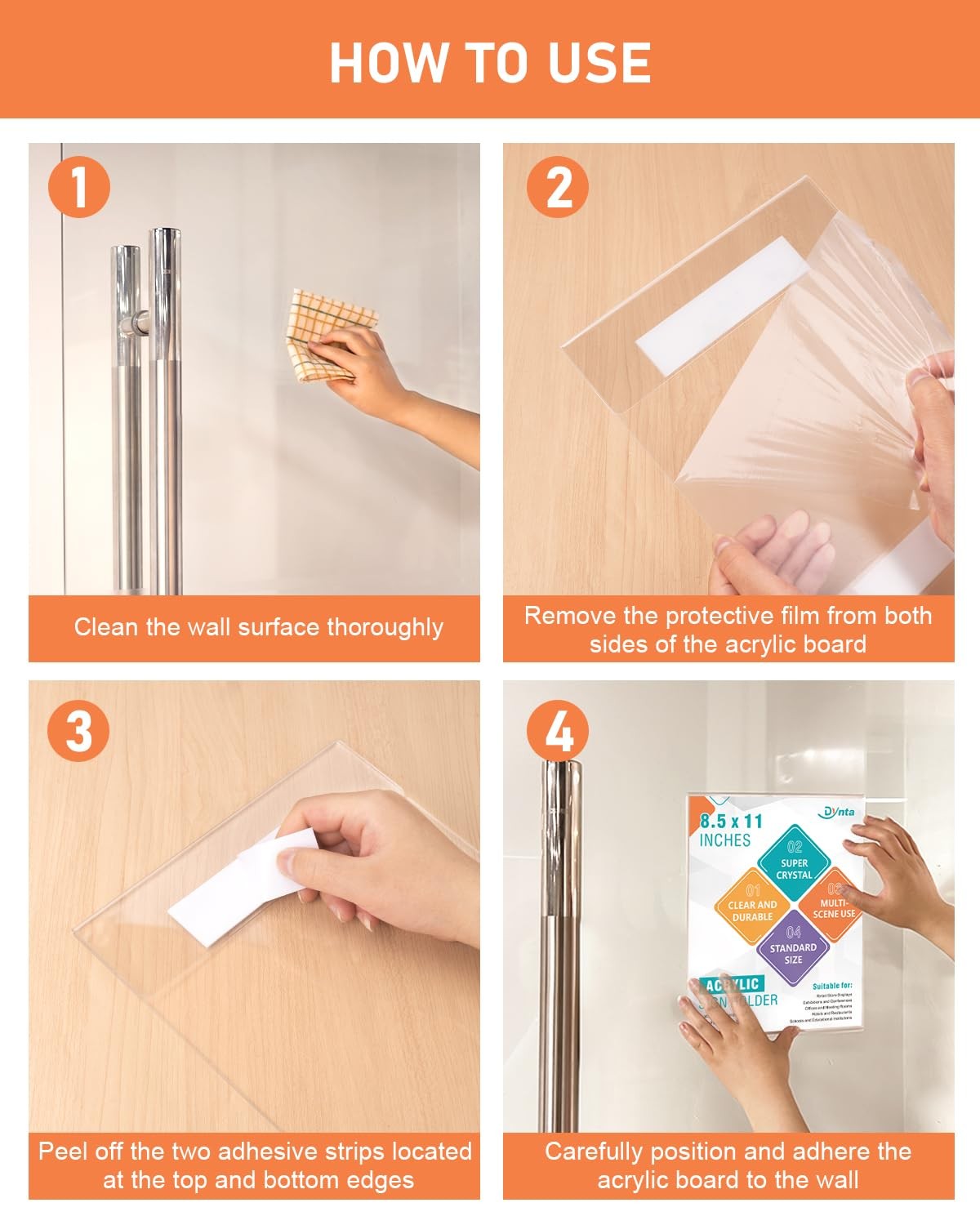 Dynta 12 Pack Acrylic Sign Holder 8.5 x 11 with Double Sided Adhesive Clear