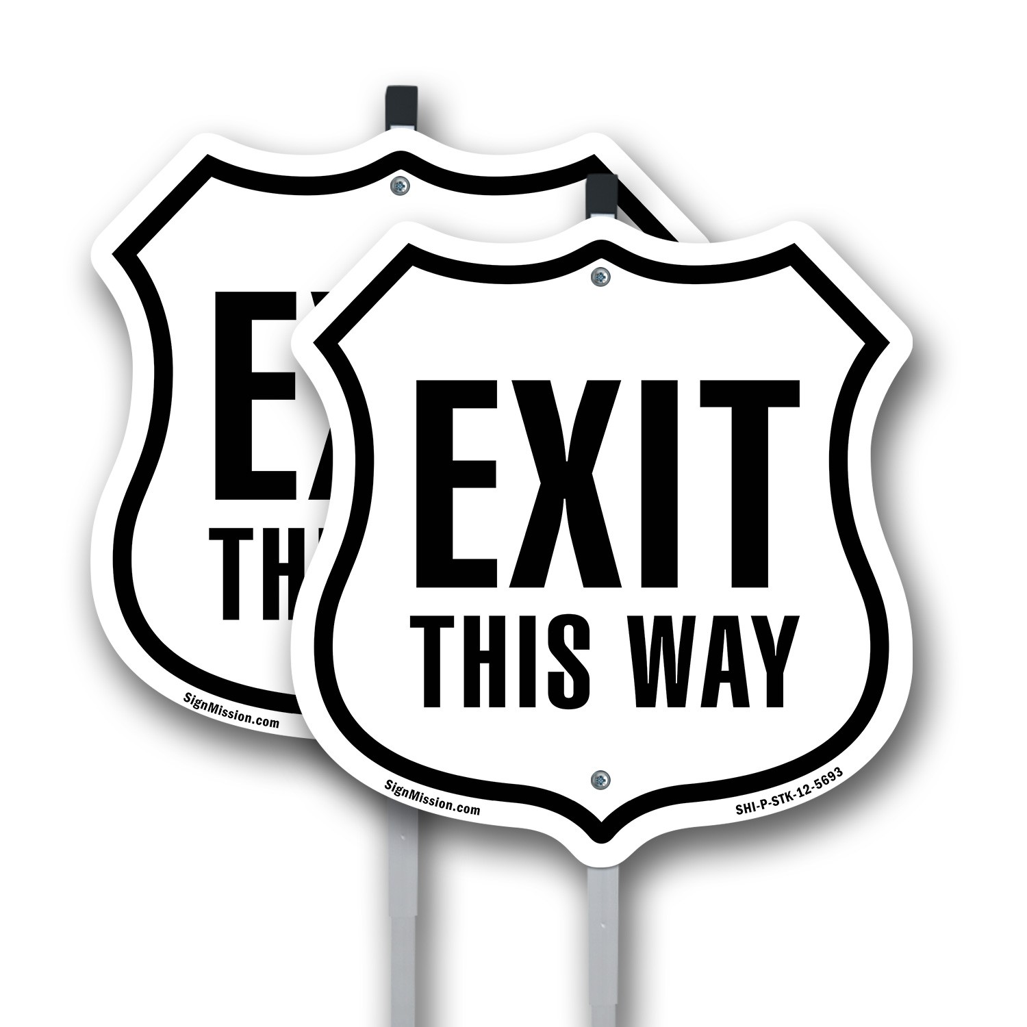 Exit This Way Shield Shaped Sign With Stake Weather Resistant Crafted in the USA