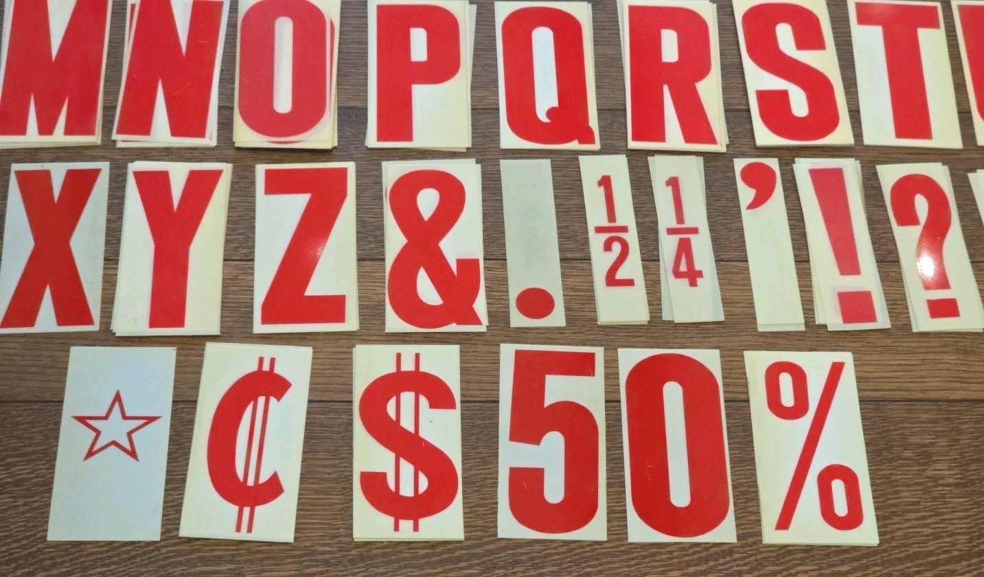 QTY 135 Red Marquee Sign Letters, Numbers, Fraction, Symbols, Advertisment, AD A