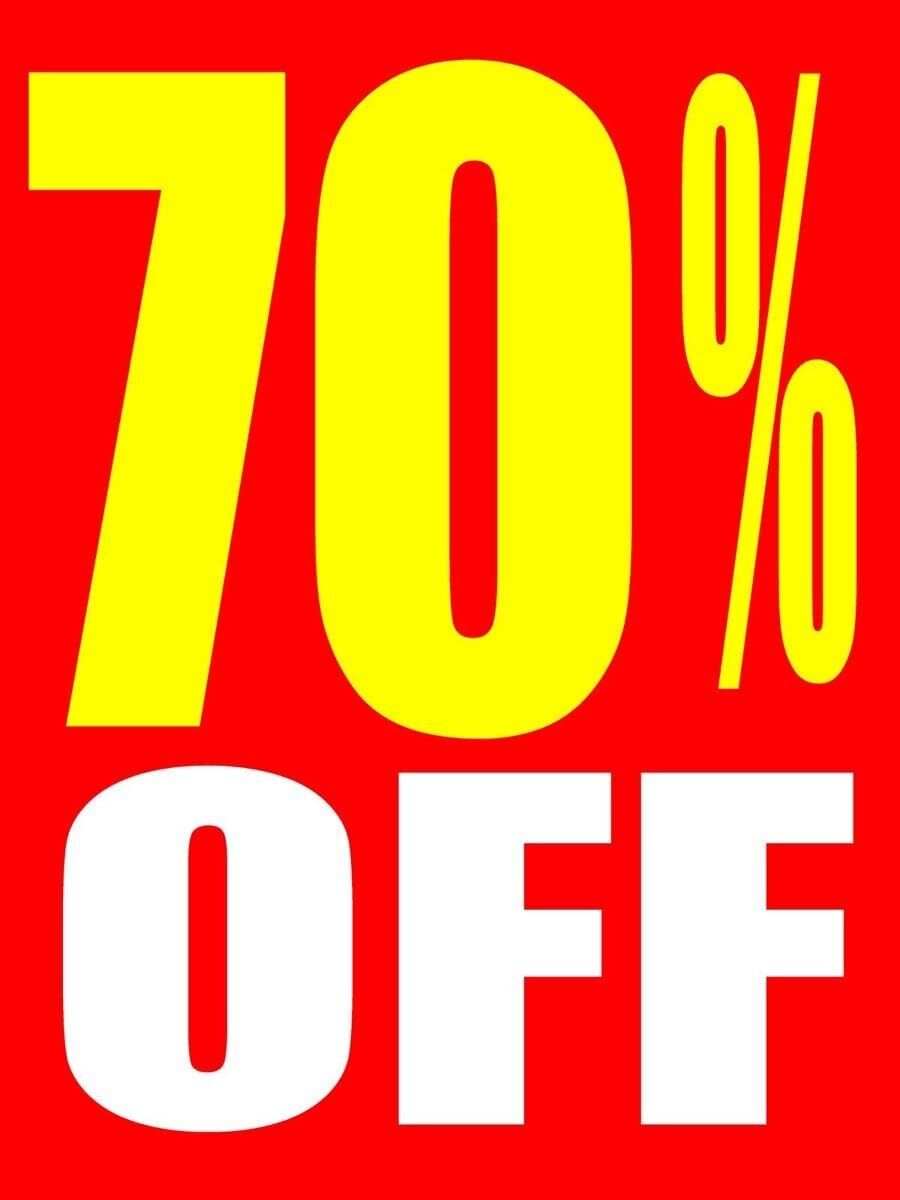 70 percent Off | Retail Window Display Sign | 18&Prime;W x 24&Prime;H